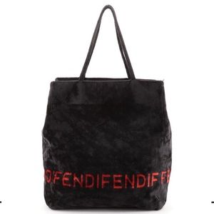 FENDI Logo Corduroy Velvet Black & Red Tote Bag